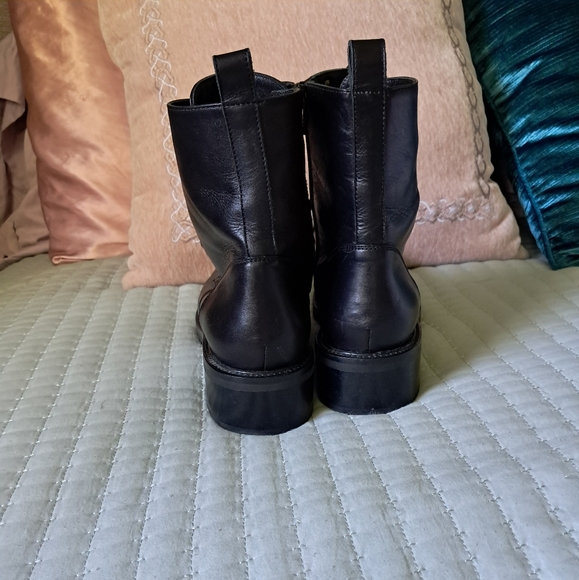 Vintage NAPOLEONI Black Leather Combat Moto Boots Zip Lace Up Italian Size 40 - Picture 7 of 13